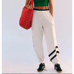 New Free People All Star Logo Pants Sweatpants Wide Leg Baggy Ivory Cream Large
